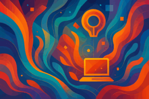 Abstract representation of digital entrepreneurship with colorful flowing lines and shapes